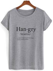 Grey Short Sleeve Hangry Print Loose T-Shirt