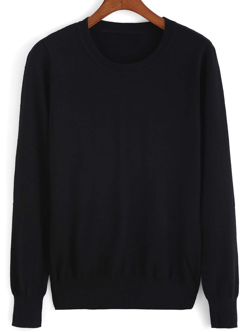 Long Sleeve Knit Black SweaterFor Womenromwe