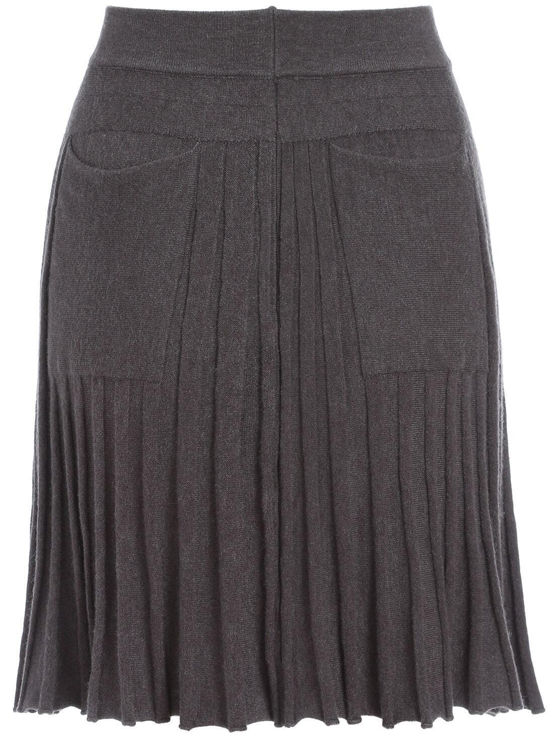 Knit Pleated Grey SkirtFor Womenromwe