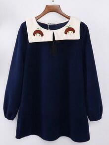 Doll Collar Cartoon Embroidered Blue Dress