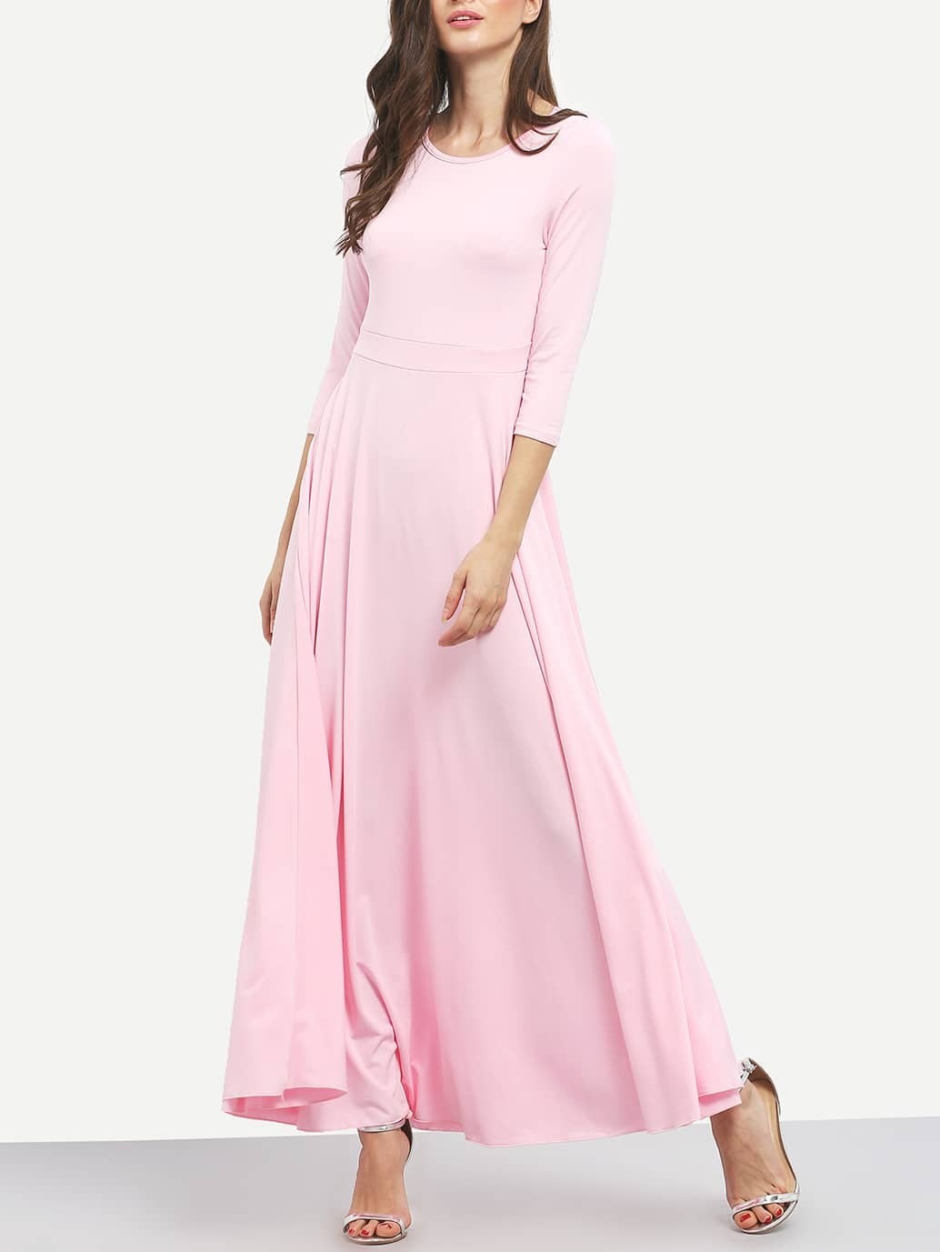 Elbow Sleeve Maxi Pink DressFor Womenromwe
