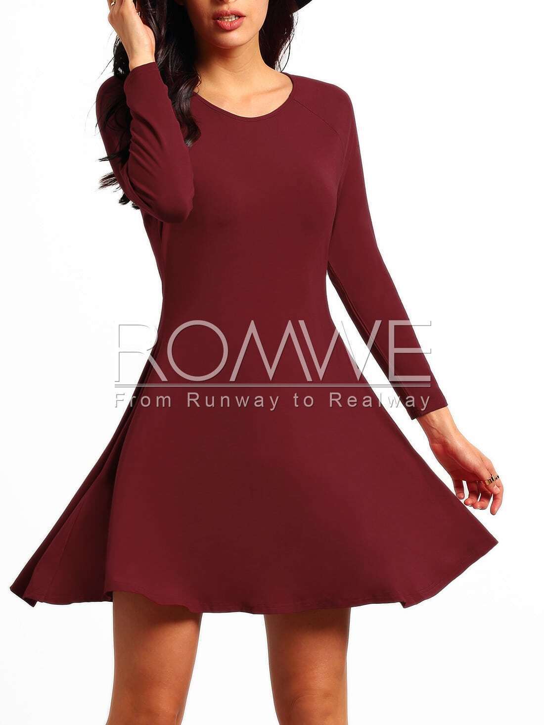 Red Long Sleeve Casual DressFor Womenromwe