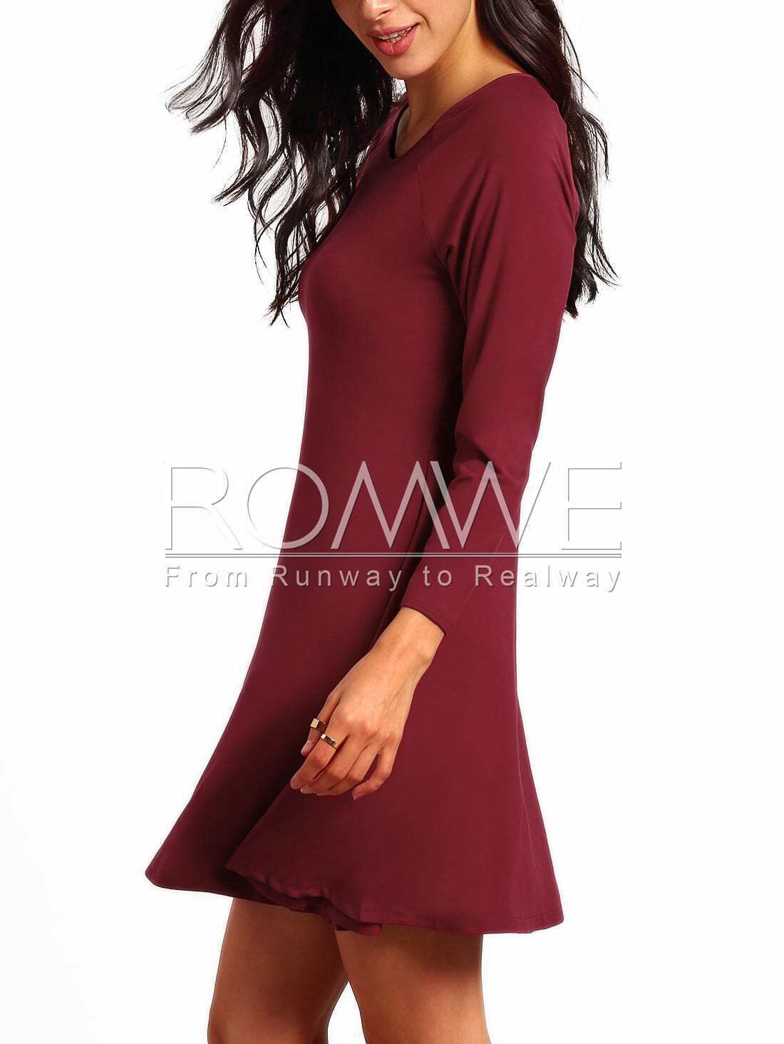 Red Long Sleeve Casual DressFor Womenromwe