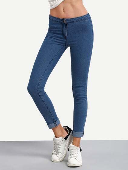 Blue High Waist Denim Slim Pant pictures