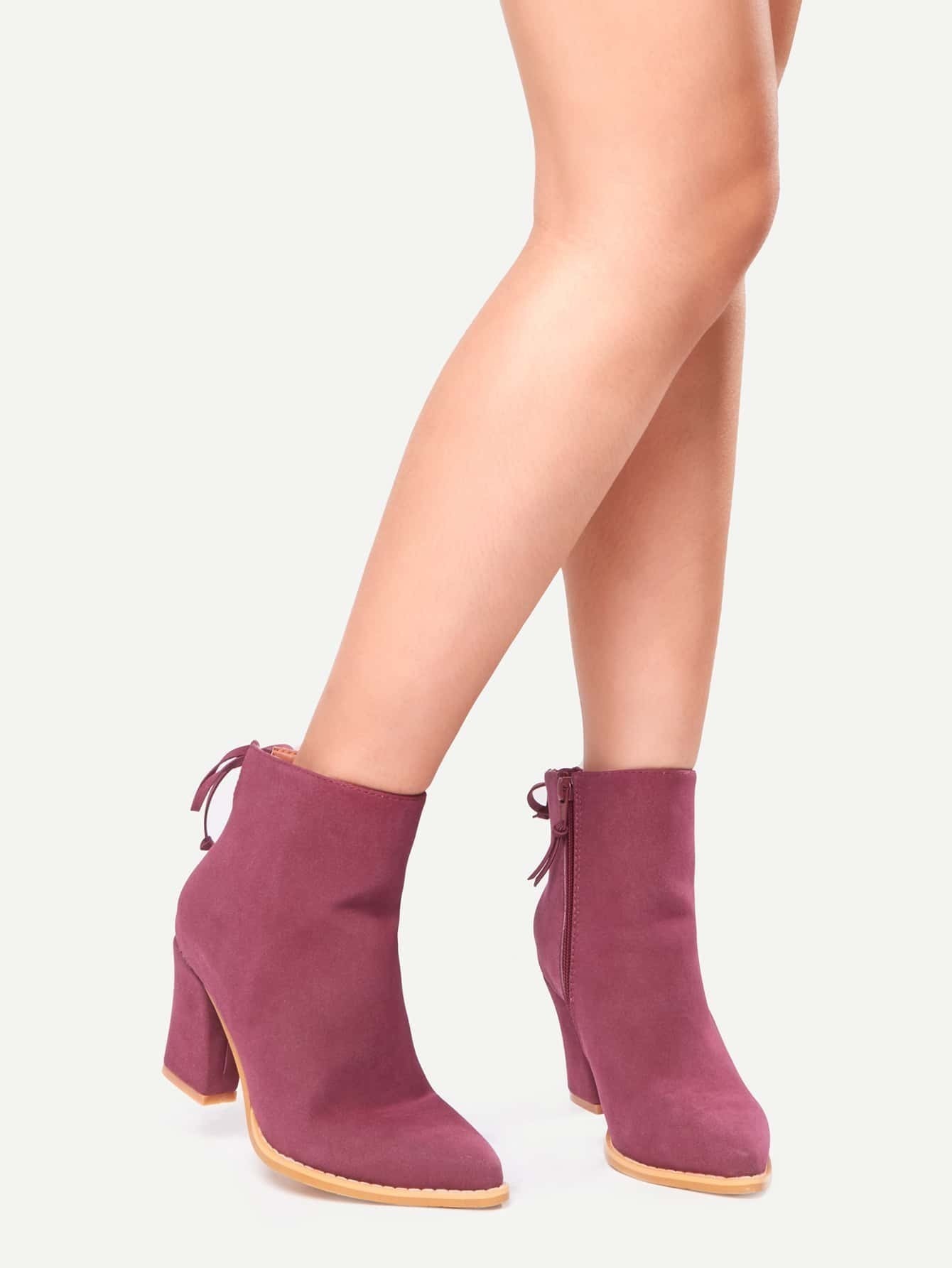 Burgundy Pointed Toe Side Zipper Lace Up Back Boots