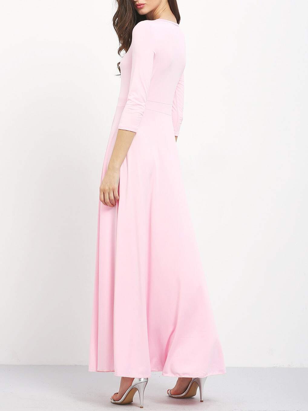 Elbow Sleeve Maxi Pink DressFor Womenromwe