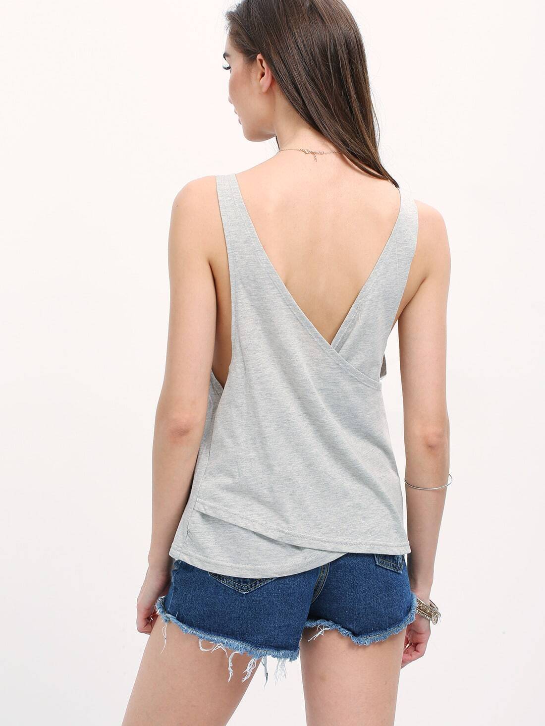 Grey Sleeveless Backless Tank TopFor Womenromwe