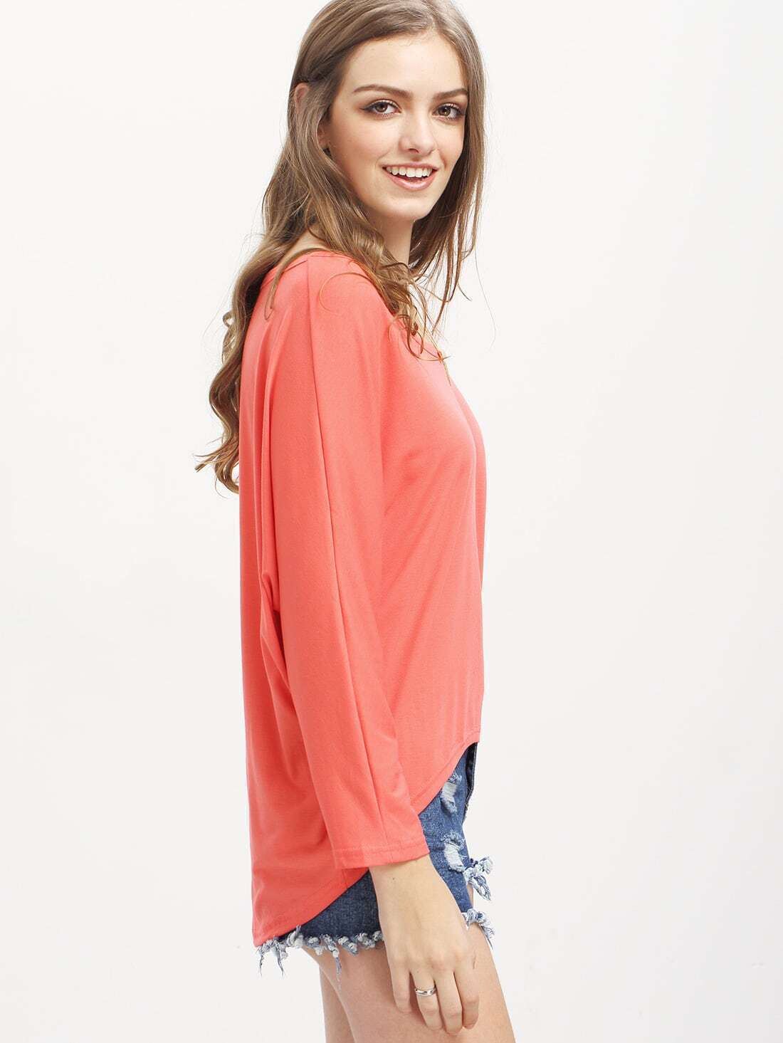High Low Loose Melon TshirtFor Womenromwe