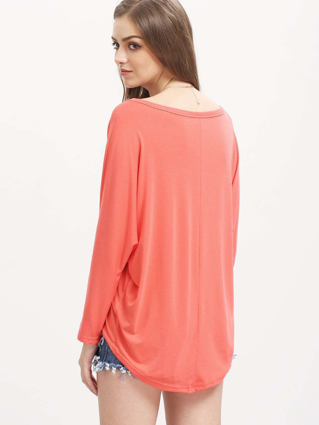 High Low Loose Melon TshirtFor Womenromwe