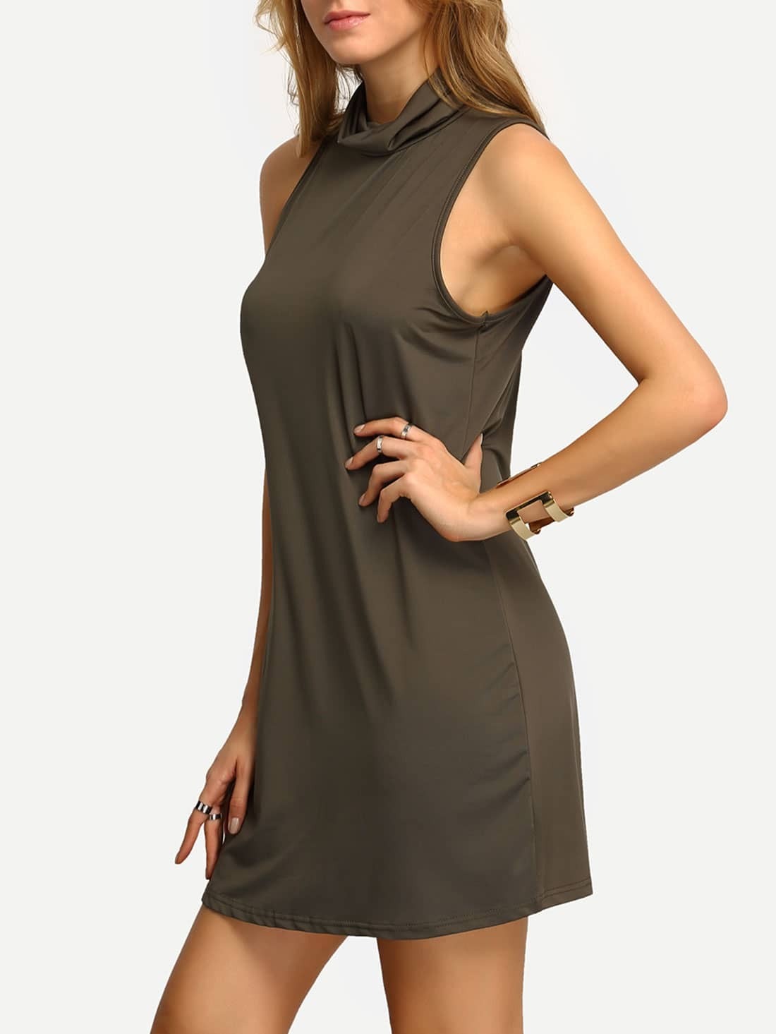 Olive Green High Neck Tank DressFor Womenromwe