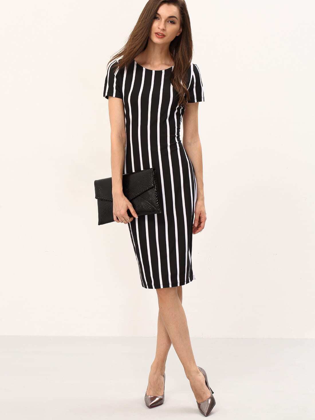 Robe fourreau longue à rayures verticalesFrench Romwe