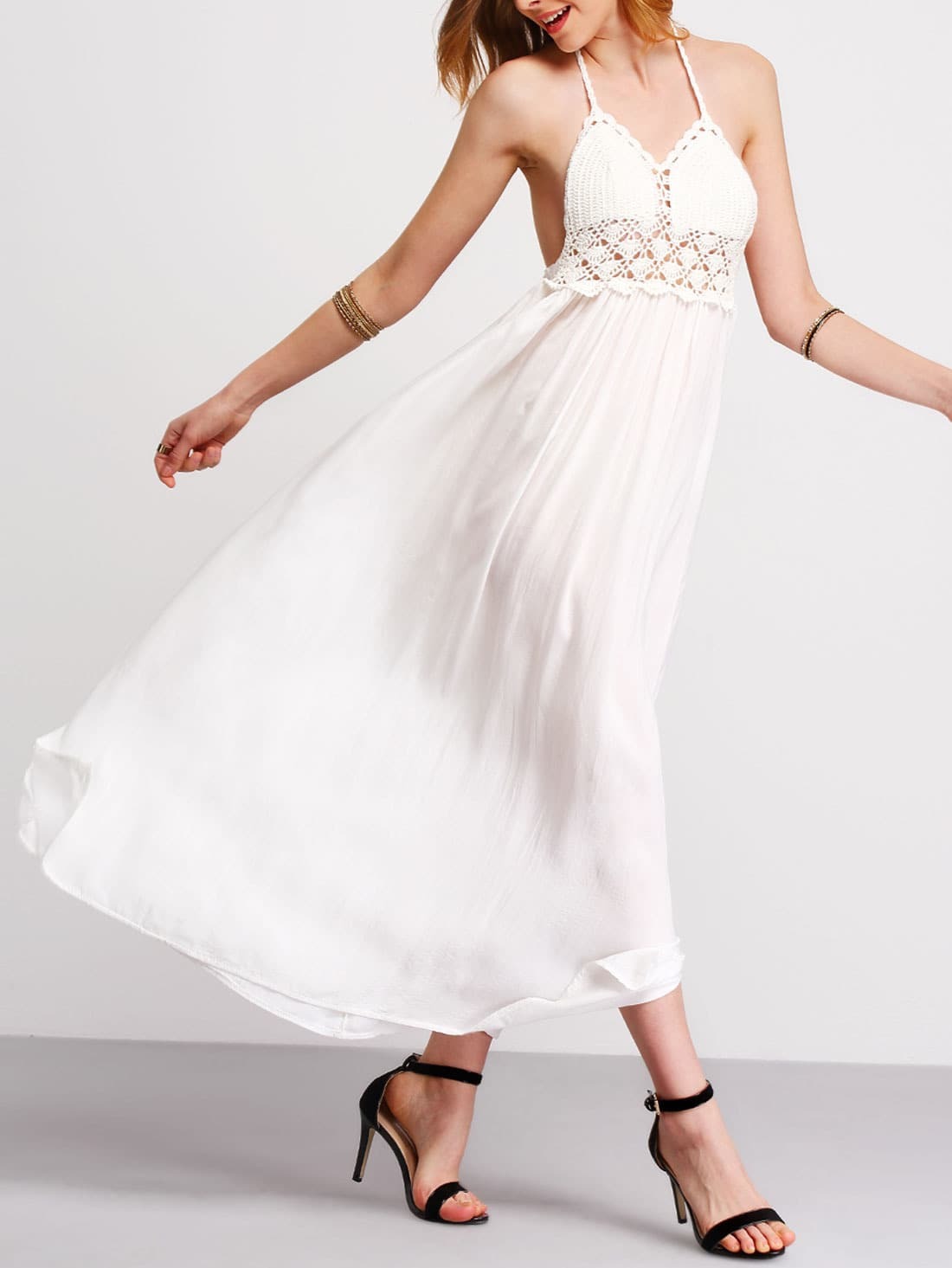 Halter Backless Lace Insert Maxi DressFor Womenromwe