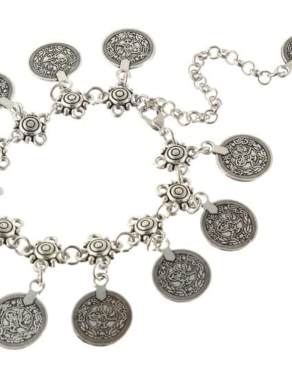 Antique Silver Coin Tassel Vintage Anklet