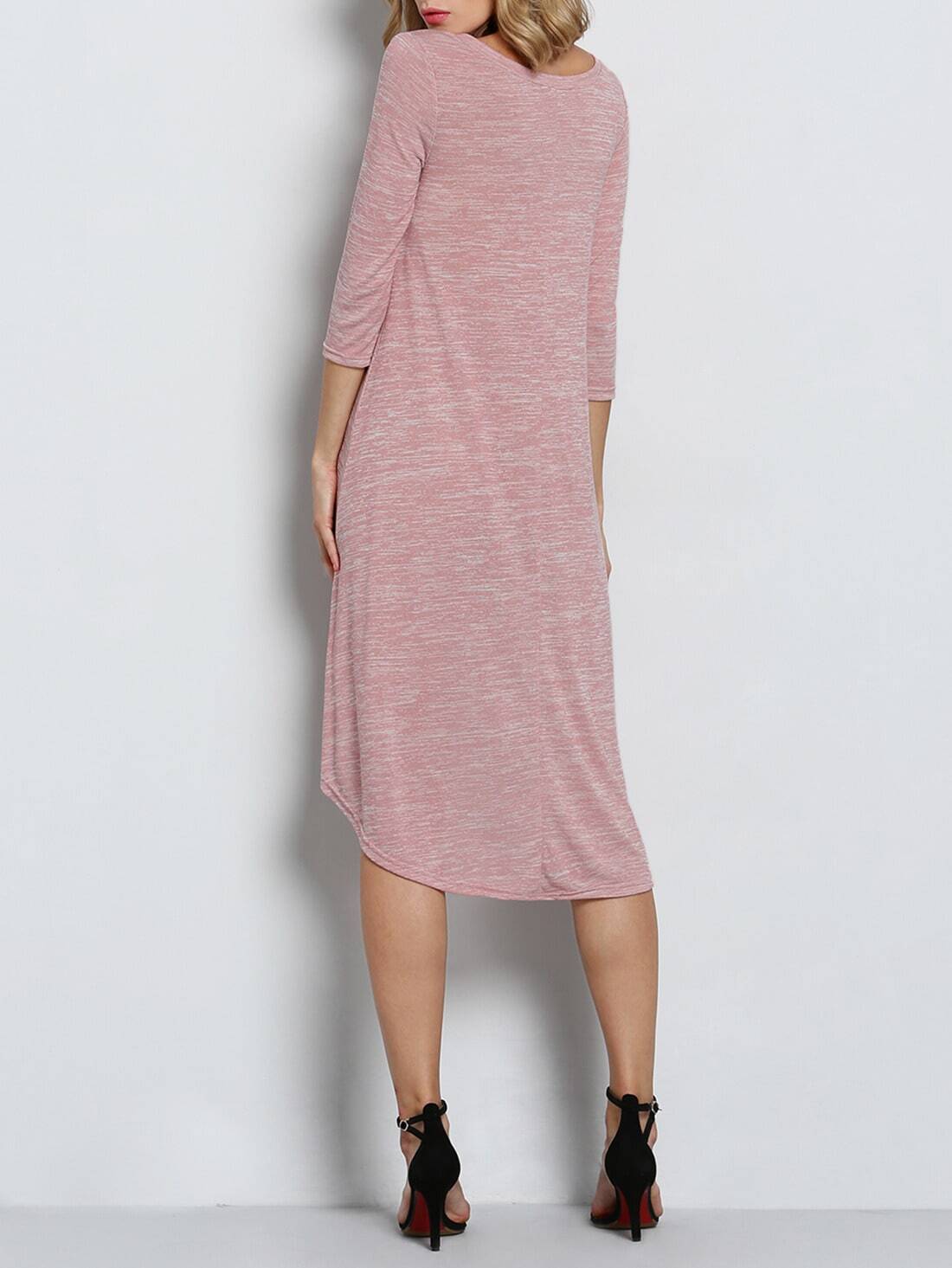 Pink Long Sleeve High Low DressFor Womenromwe