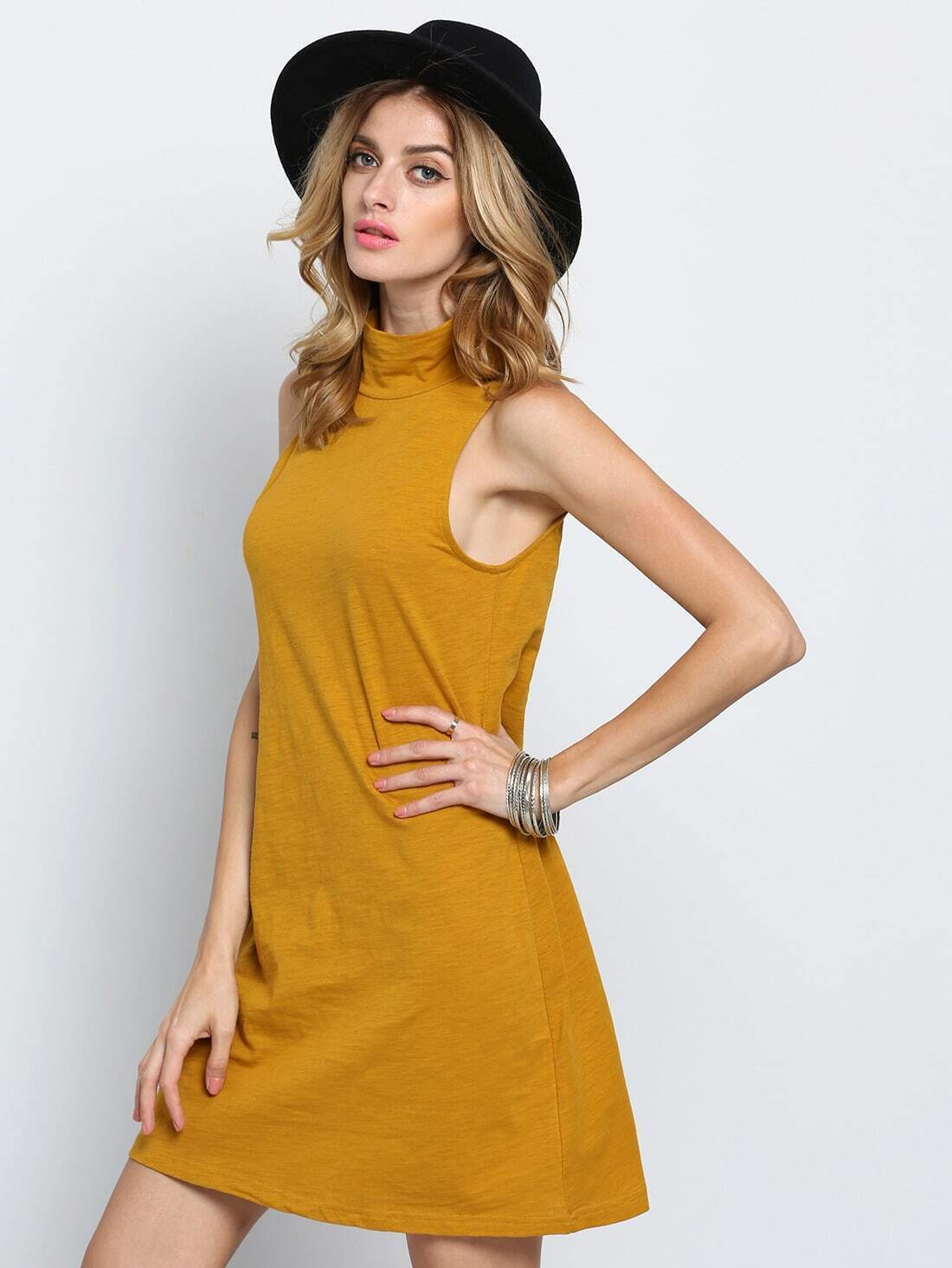 Khaki Sleeveless Casual DressFor Womenromwe