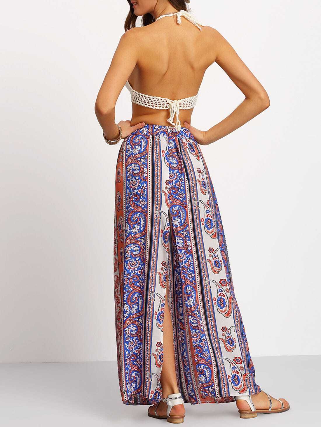 Multicolor Tribal Side Slit Maxi SkirtFor Womenromwe