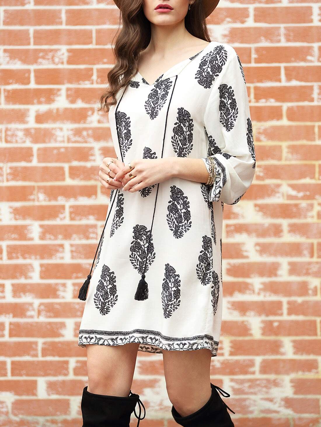 White Long Sleeve Floral Print Dress White Long Sleeve Floral Print Dress