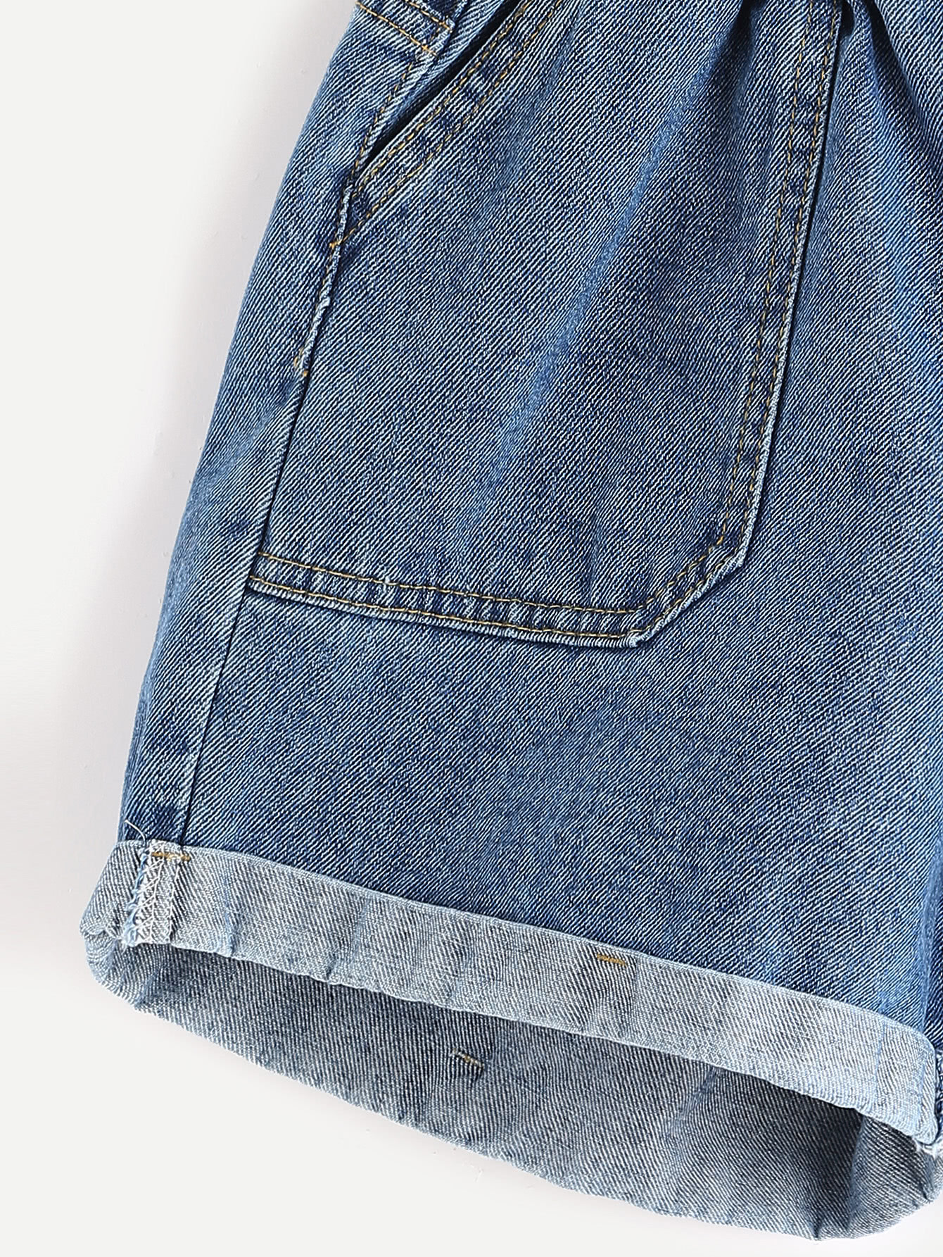 Blue Elastic Waist Rolled Hem Denim ShortsFor Womenromwe