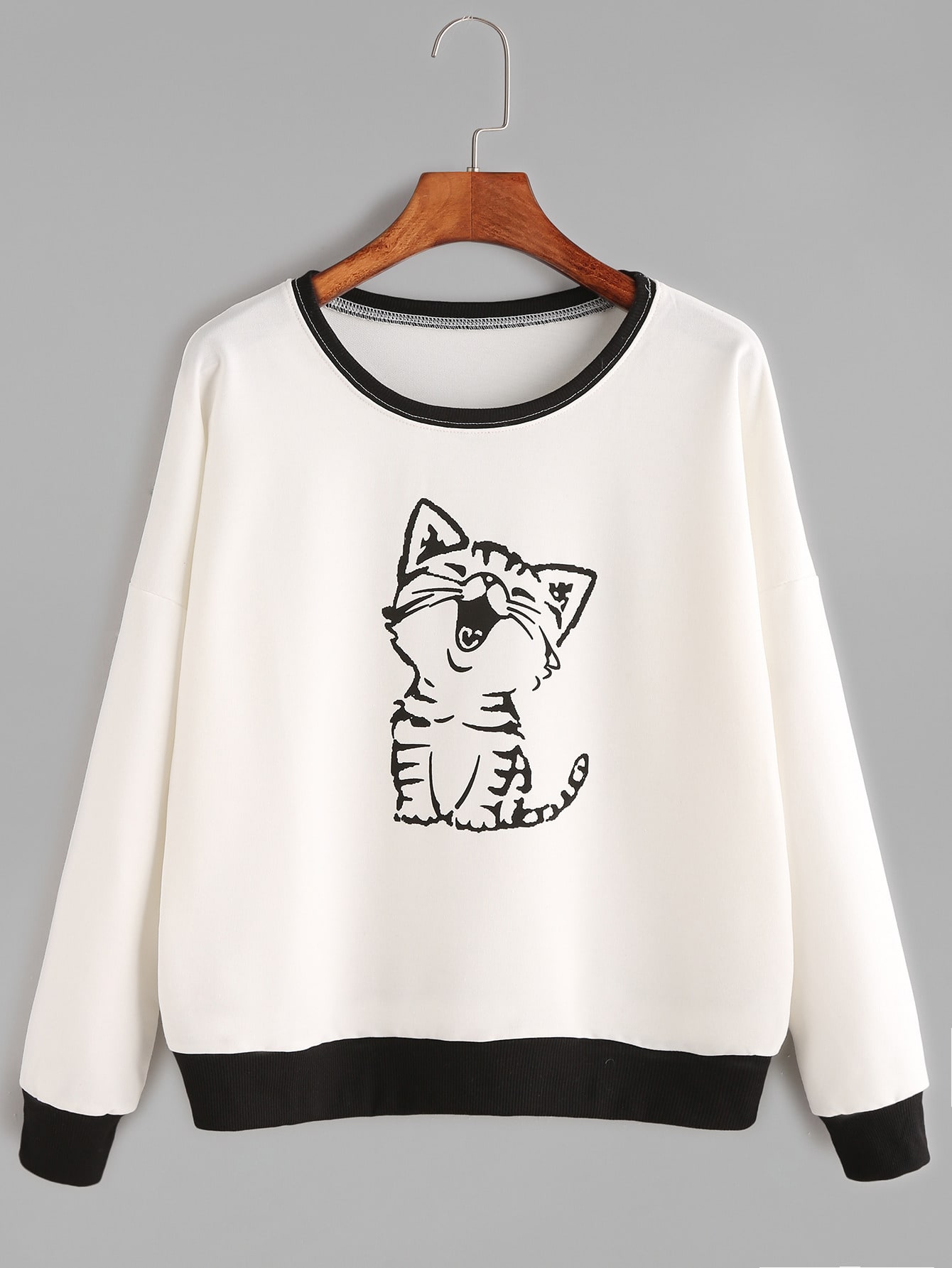 Cat Print Drop Shoulder Sweatshirt
