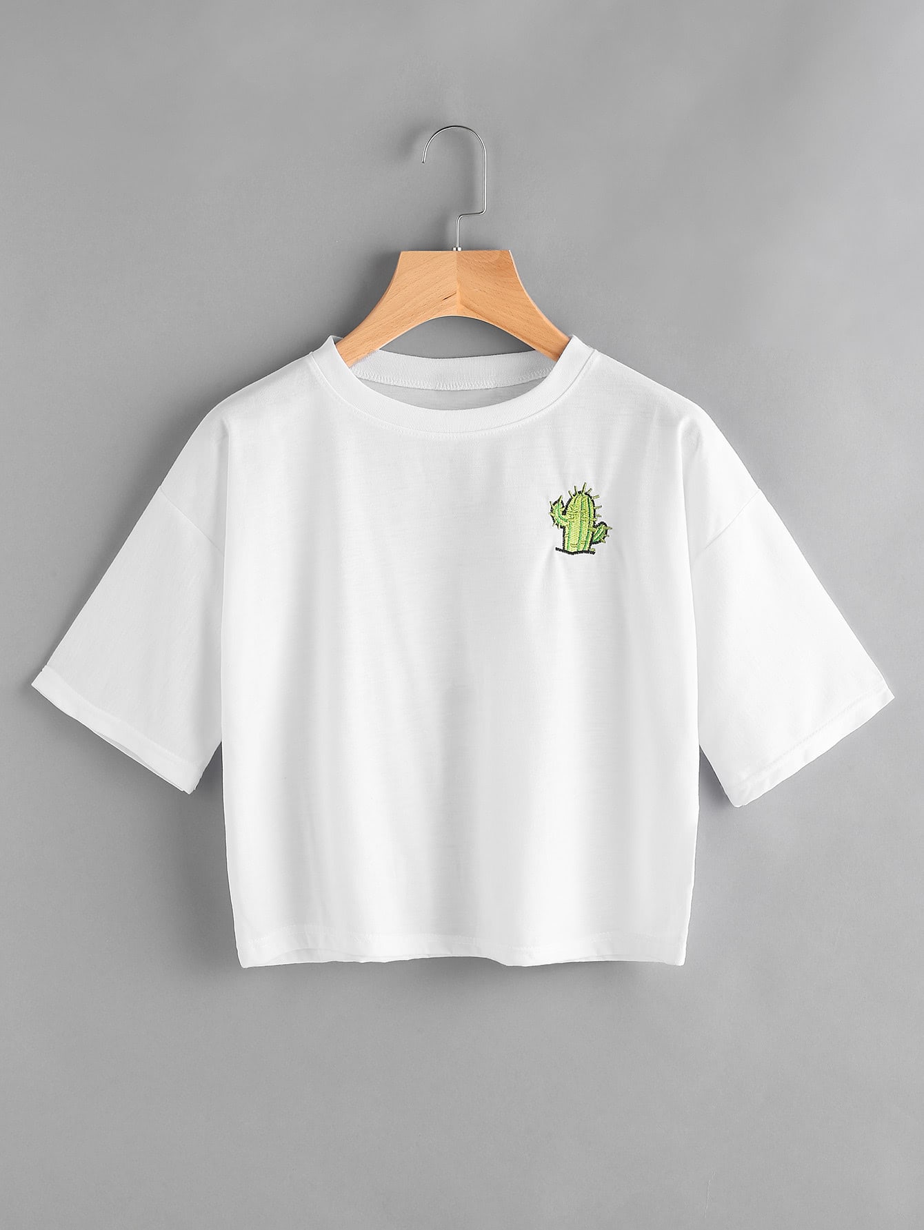 Cactus Embroidered Slogan Print Back Tee