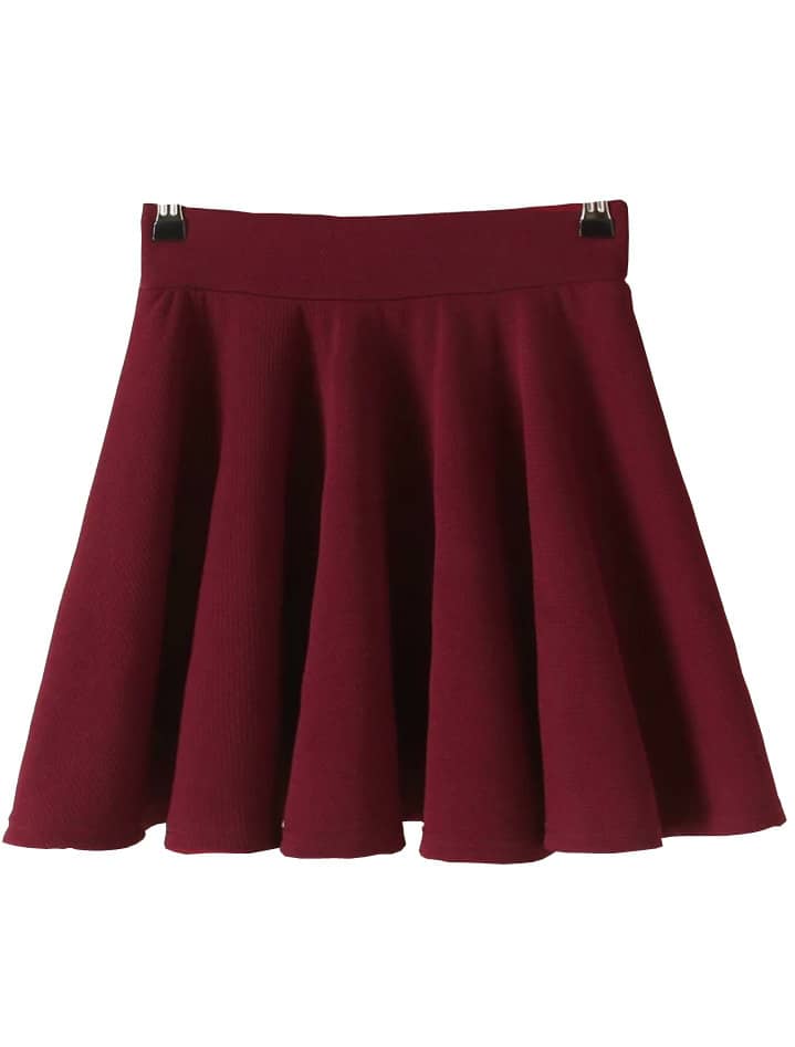 Pleated Flare Wine Red Skirt