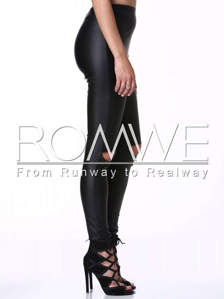black elastic waist cut out pantfor romwe black elastic waist cut out pantfor romwe