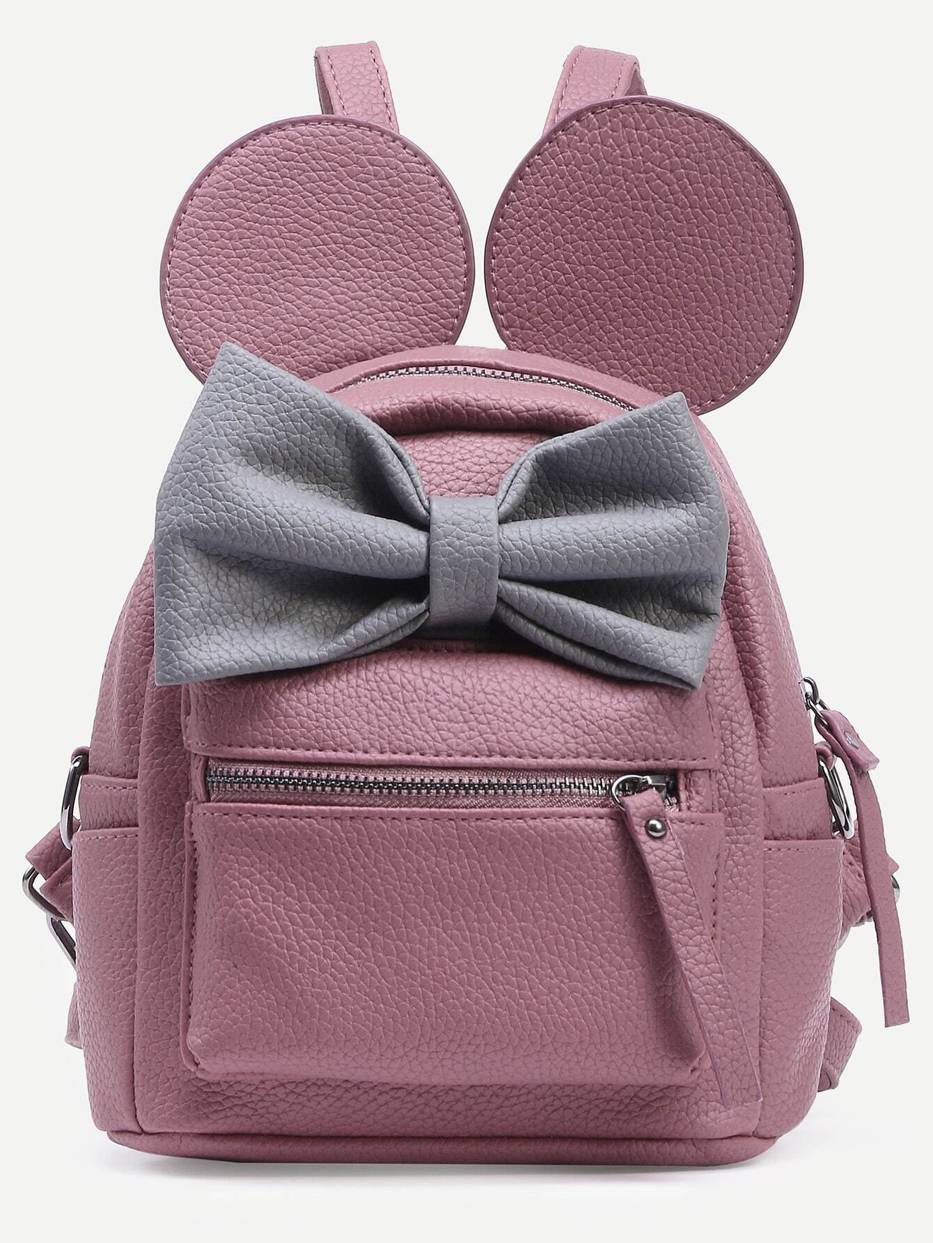 Pink Contrast Bow Backpack