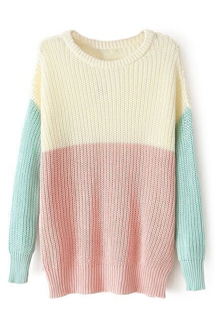 pink colour block jumper
