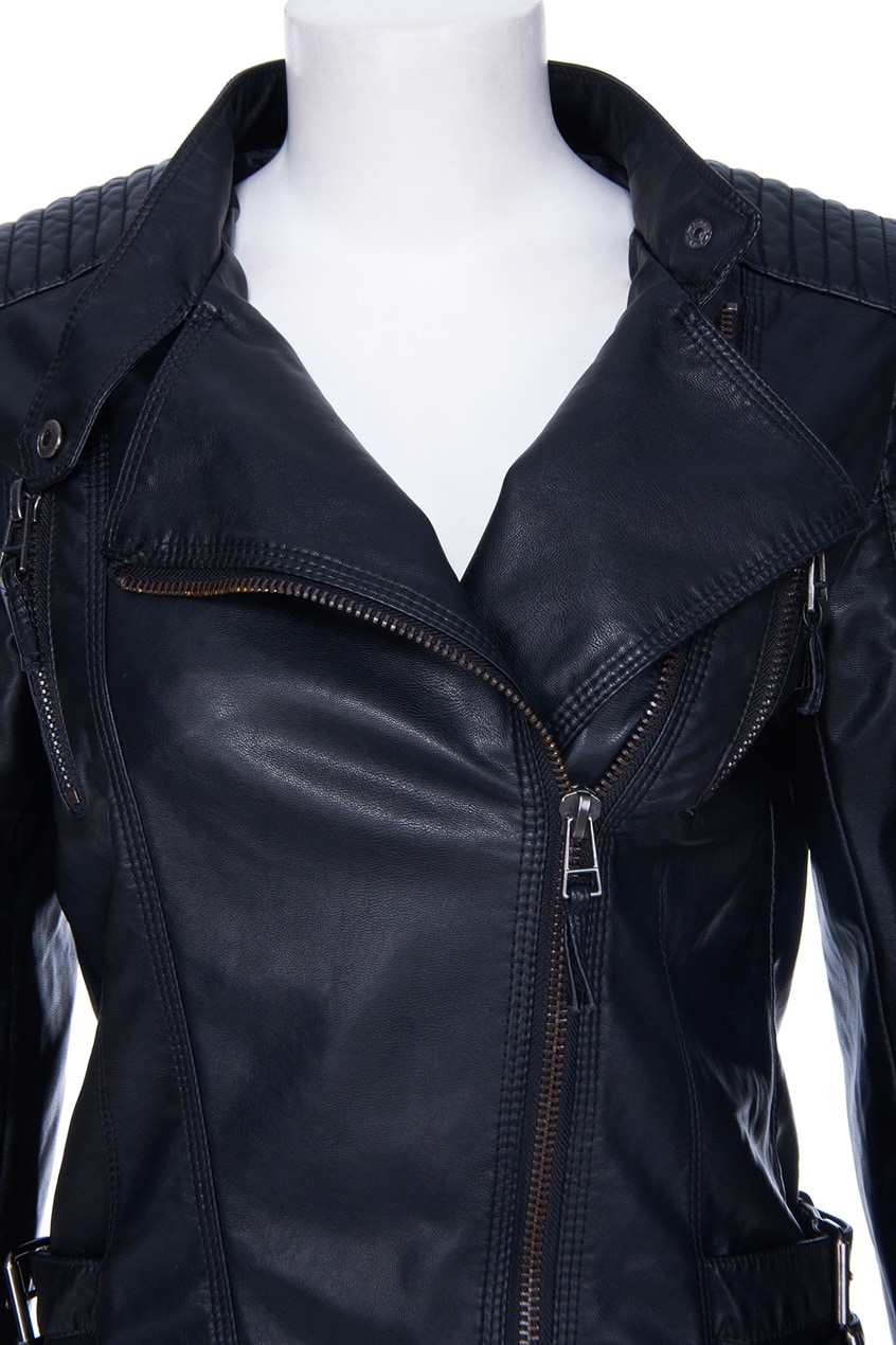 Black Long Sleeve Zipper PU Leather Jacket