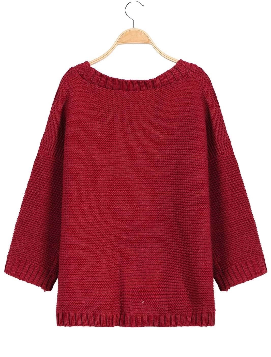 V Neck Pockets Knit Wine Red CardiganFor Women-romwe