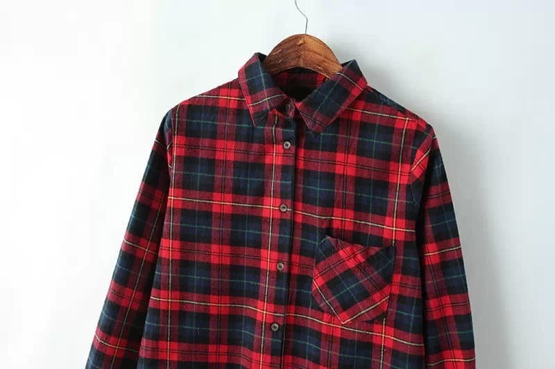 Check Print Pocket Red Blouse