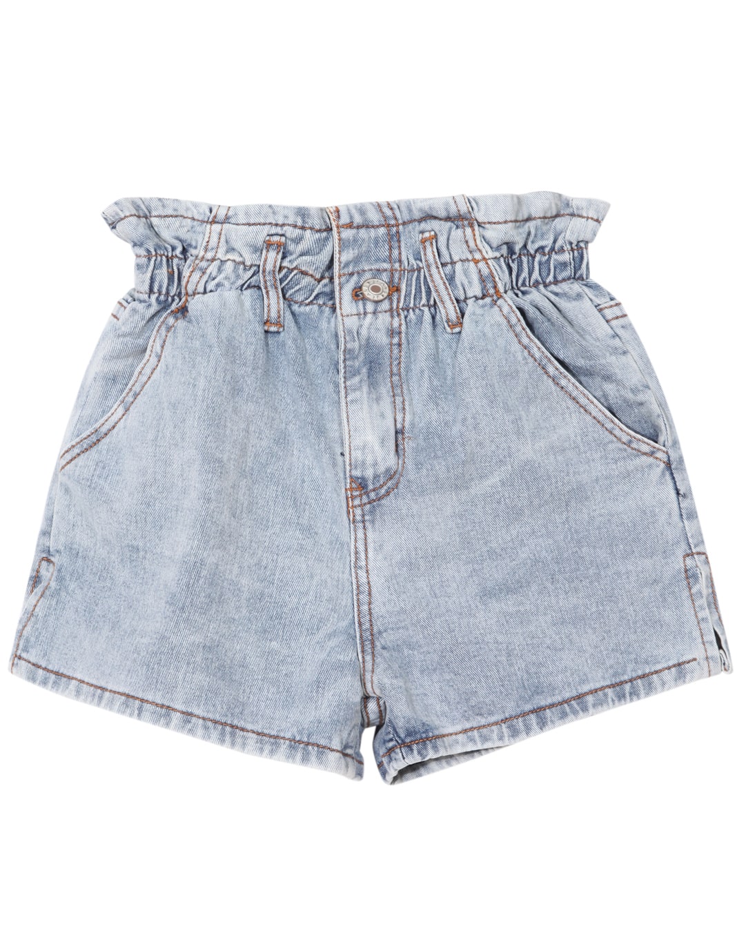 Elastic Waist Button Pocket Denim Shorts