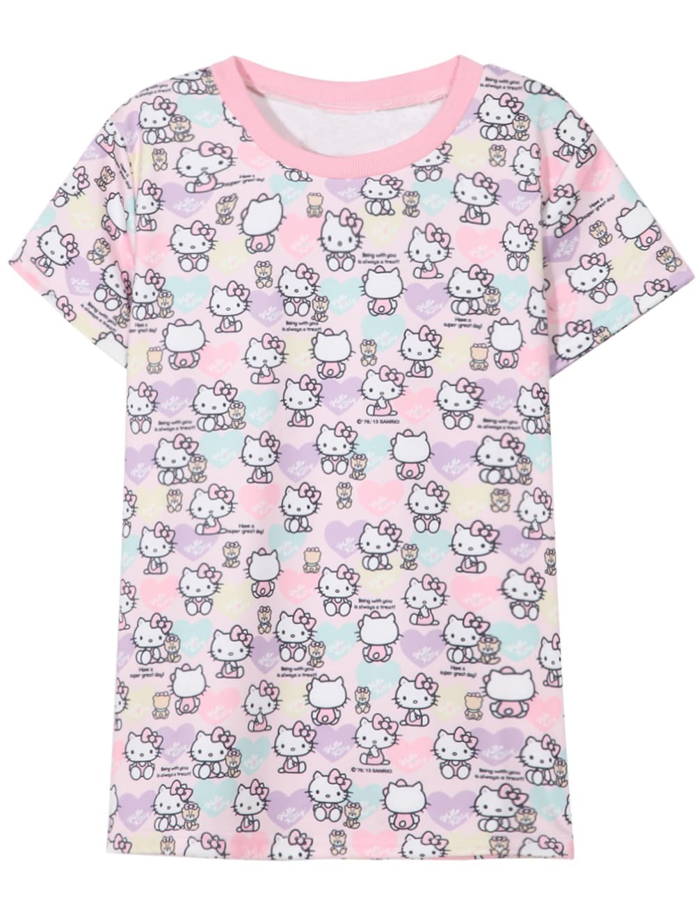 Short Sleeve Kitty Cat Print Pink Tshirt