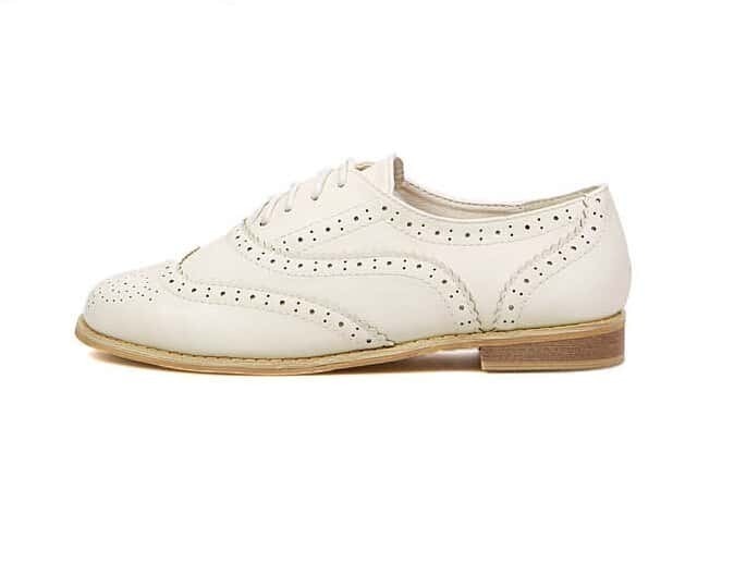 Beige Round Toe Lace Up Flats