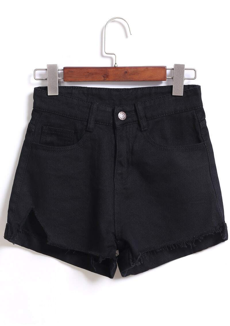 Cut Out Denim Black Shorts