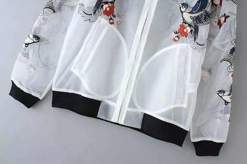 Stand Collar Embroidered Organza Coat