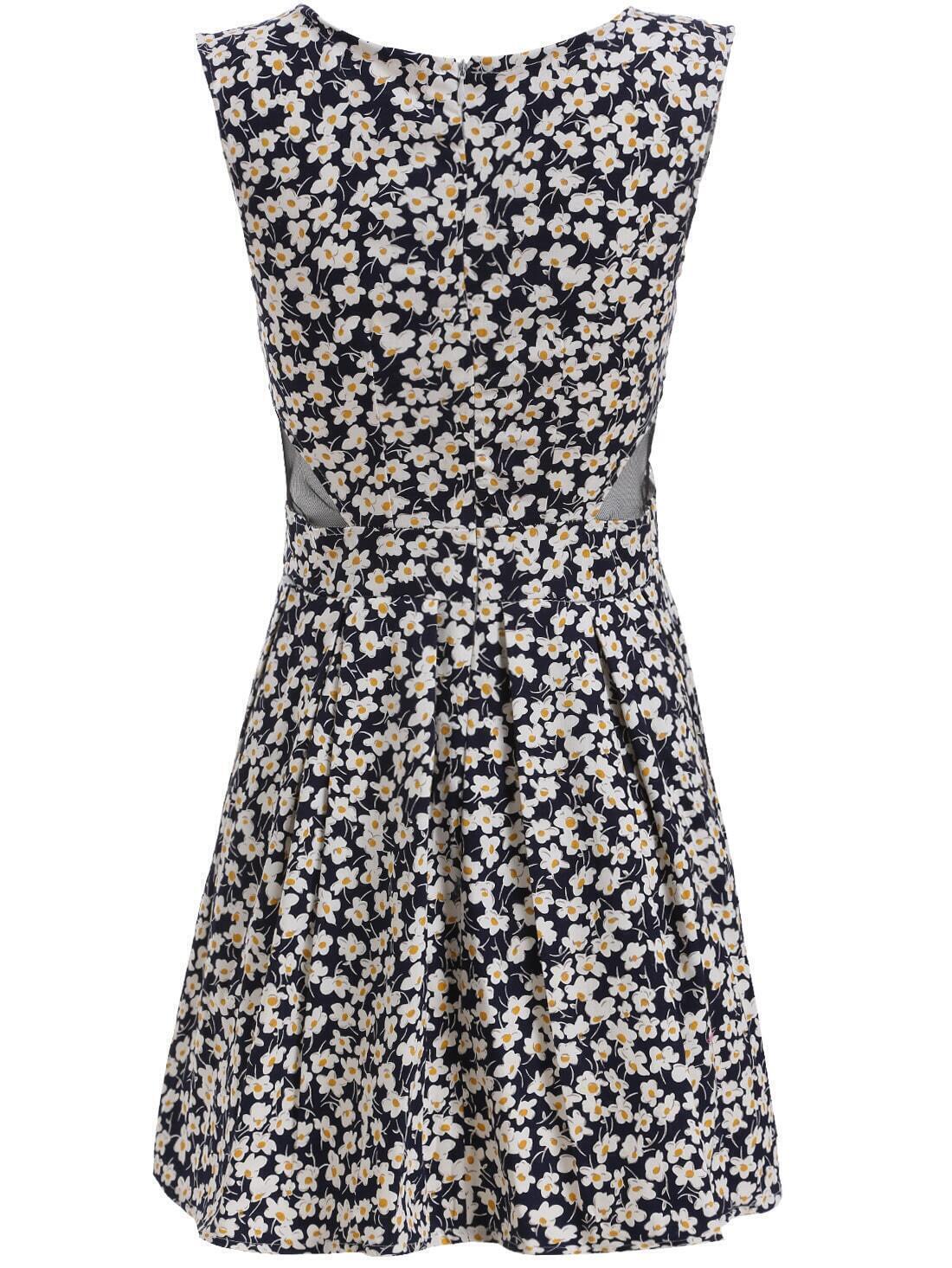 V Neck Daisy Print Pleated DressFor Womenromwe