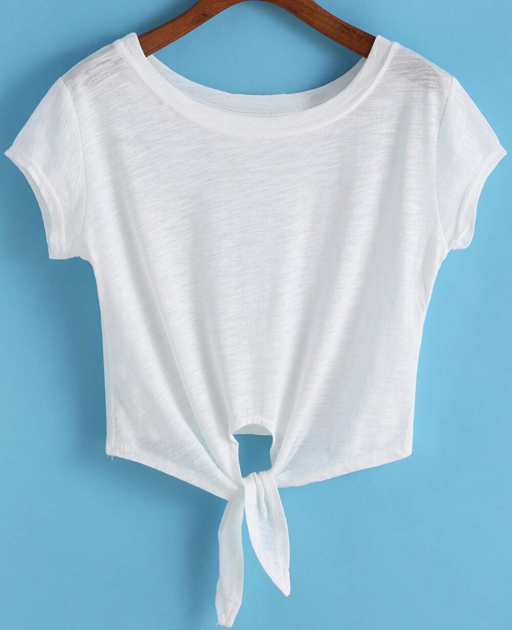 Knotted Crop White TshirtFor Womenromwe
