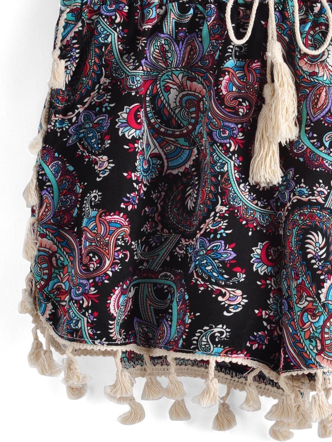 Drawstring Waist Floral Tassel ShortsFor Womenromwe