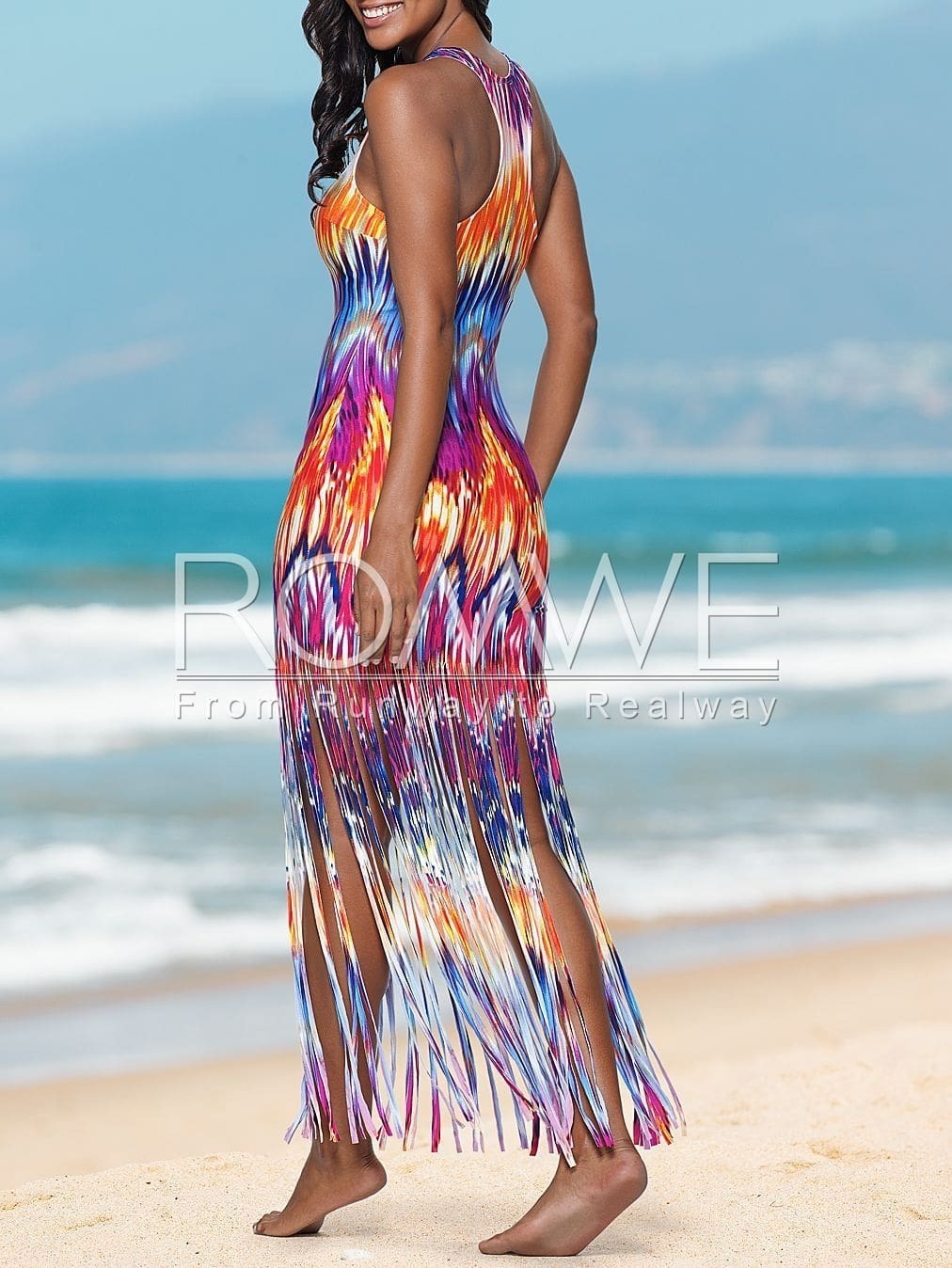 Multicolor Sleeveless Tassel Maxi DressFor Womenromwe