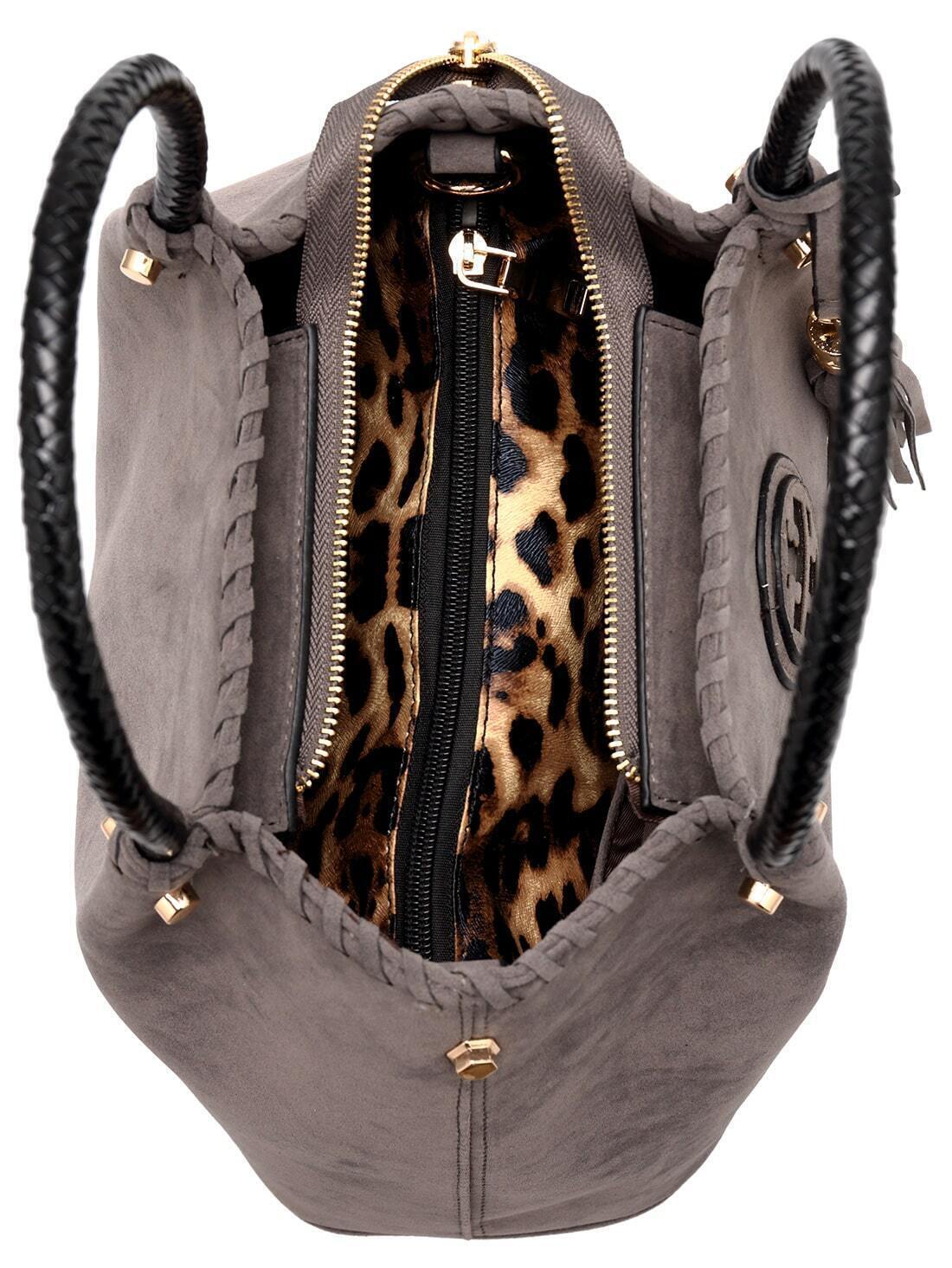 Grey Zipper Tassel PU Bag