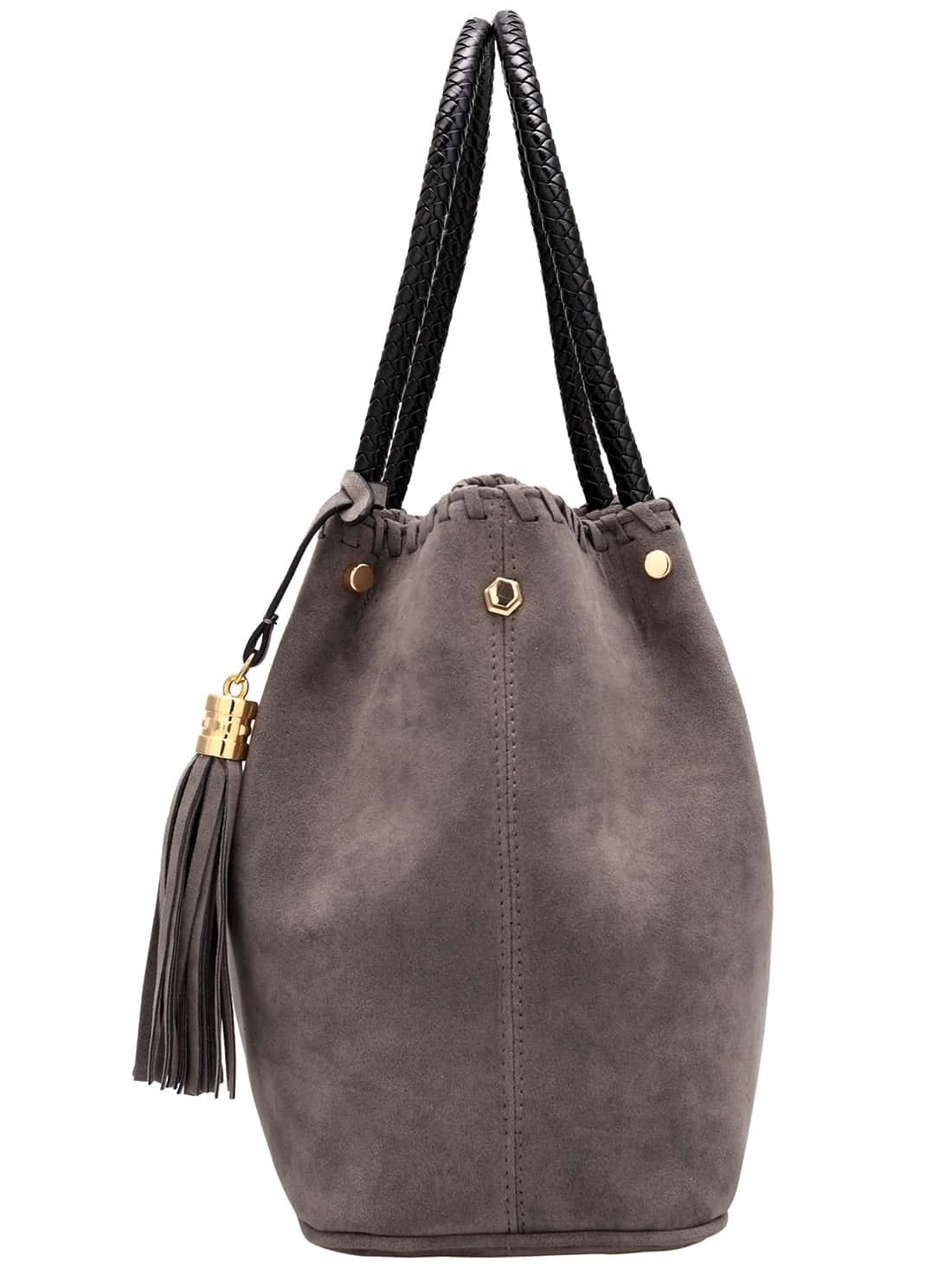 Grey Zipper Tassel PU Bag