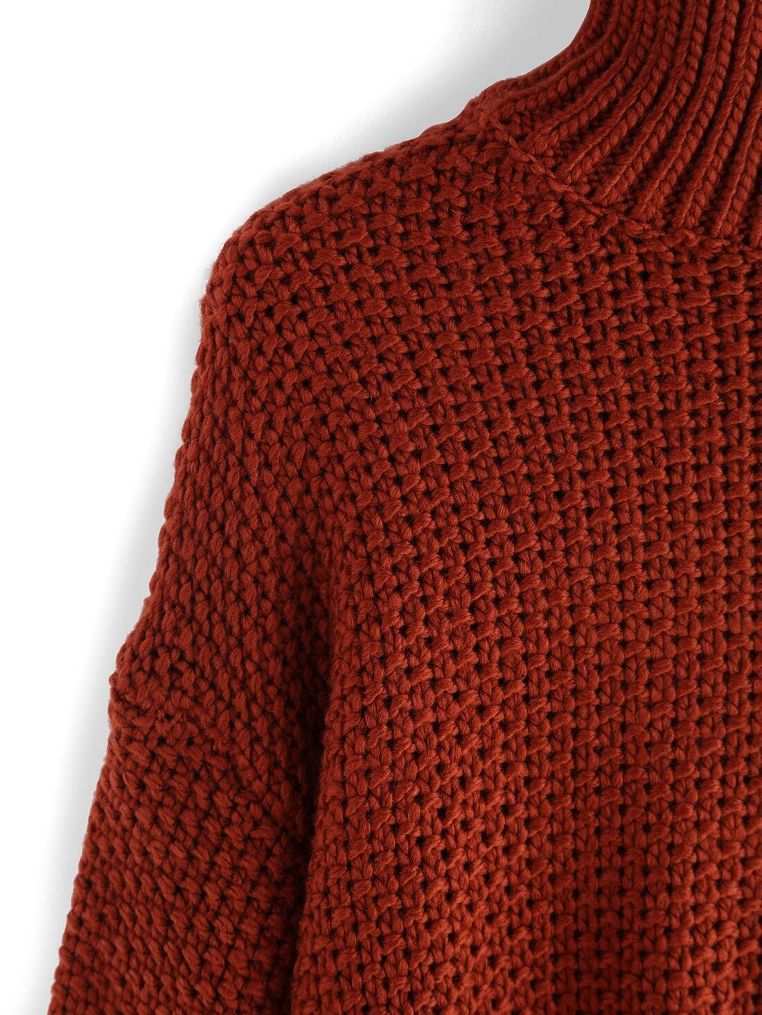 High Neck Loose Rust SweaterFor Womenromwe