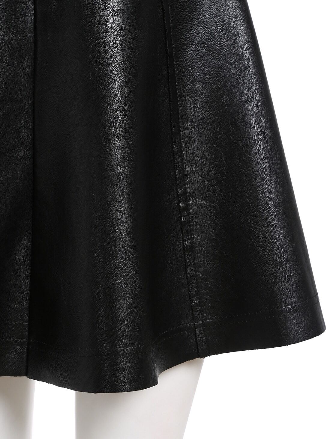 Zipper PU ALine Black SkirtFor Womenromwe