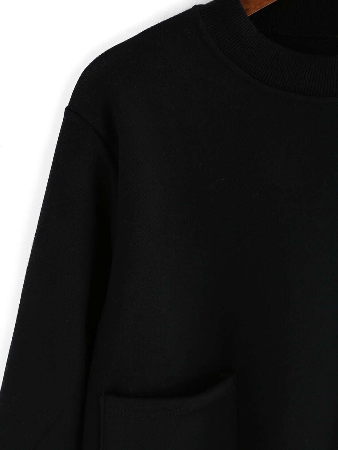 Crew Neck Black Sweatshirt With PocketsFor Womenromwe