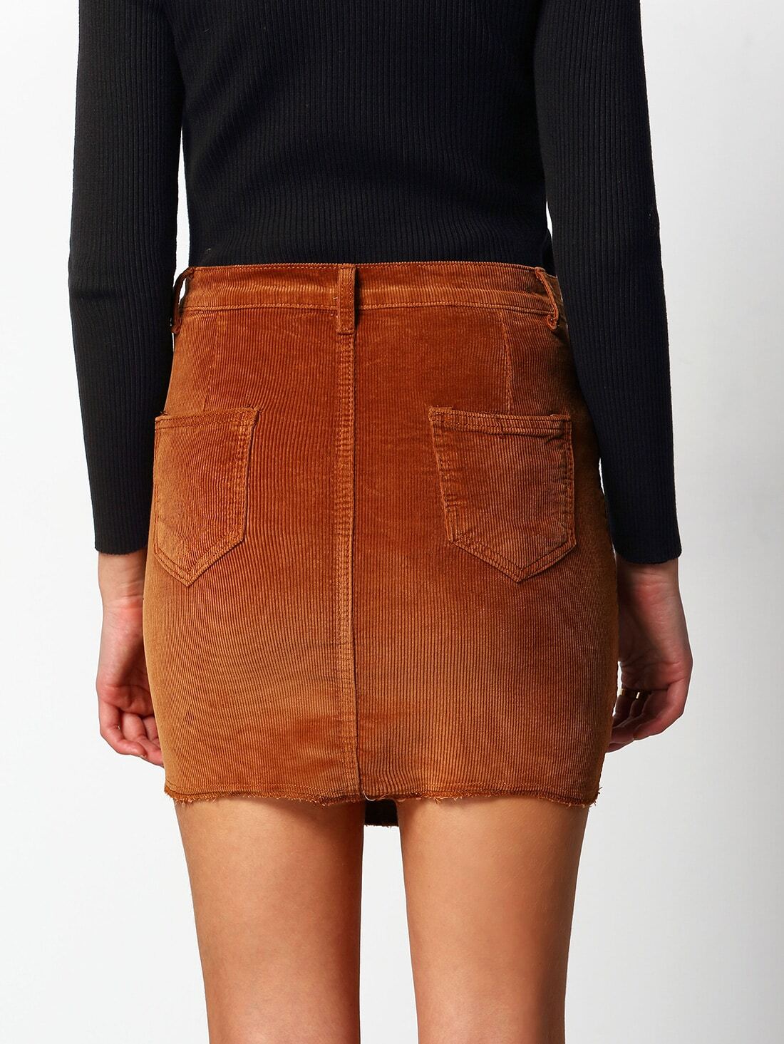 Corduroy Bodycon Khaki SkirtFor Womenromwe