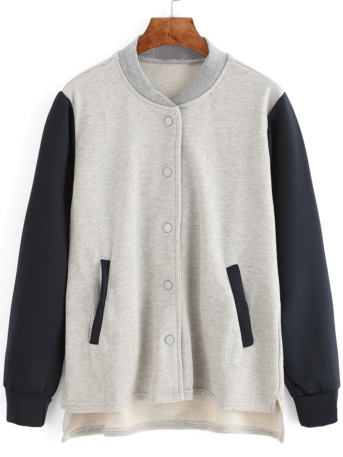 Dip Hem Colorblock Varsity Jacket