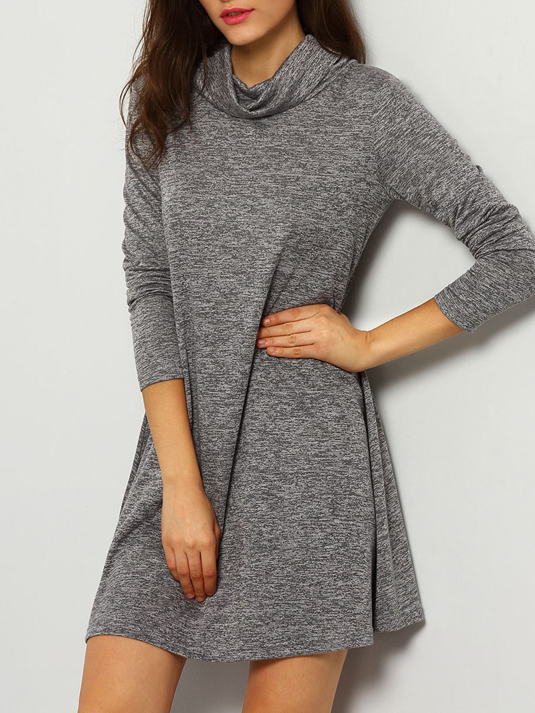 Grey High Neck Casual DressFor Womenromwe