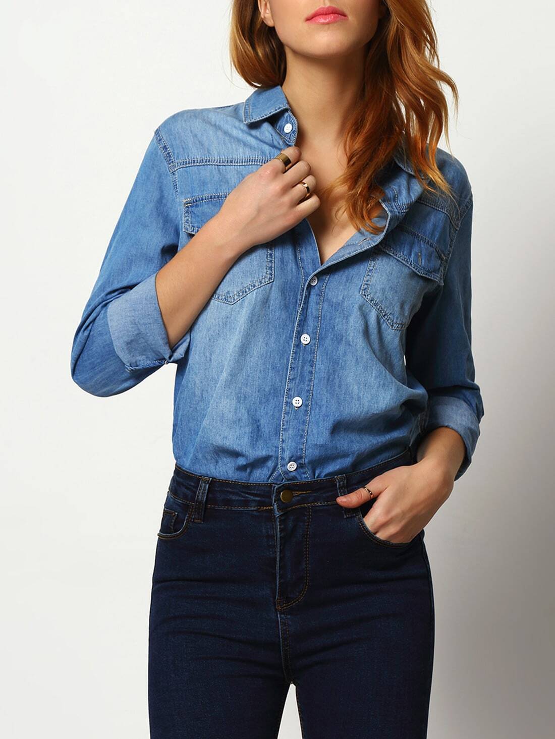 dark blue denim blouse