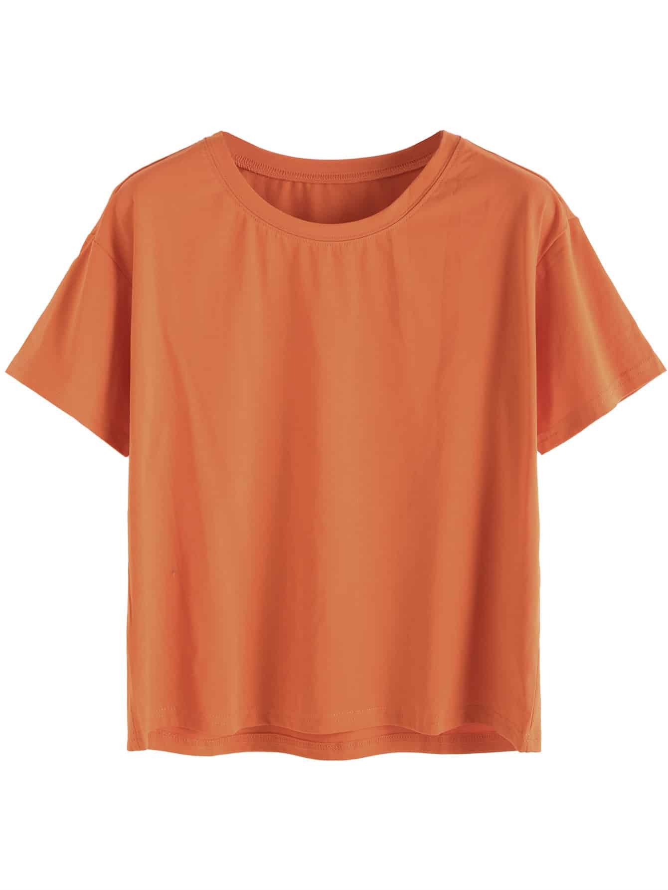 Crew Neck Loose Khaki TshirtFor Womenromwe